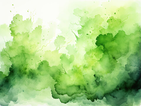 An abstract hand-painted background with green watercolor daubs.