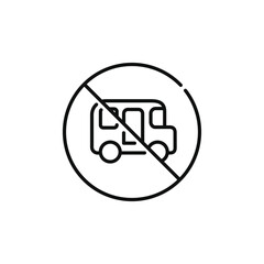 No bus line icon sign symbol isolated on white background. No vehicles allowed line icon