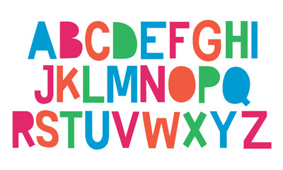 Vector font and alphabet. display kids font, Abc, english letters and numbers.