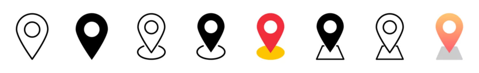 Foto op Plexiglas Geolocation icon. Map location line icons set. Point or gps navigator icon symbol. Vector stock illustration. © OneMoreTry