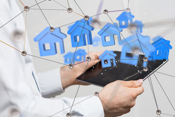 home data. Digital cyberspace with particles and Digital data network connections concept.