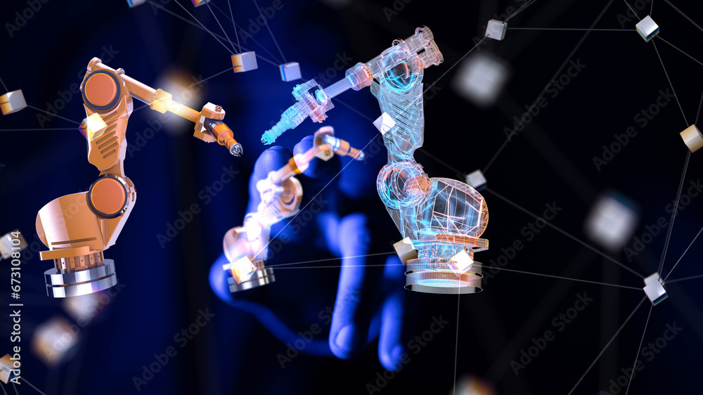 Poster Neural network 3D illustration. Big data and cybersecurity