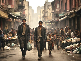 Poverty - A bustling city street filled with people 