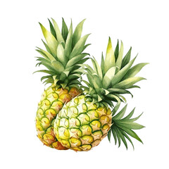 Fototapeta premium Watercolor pineapple slice fruit with leaves for food vitamin design on white background