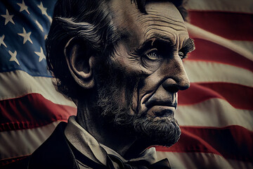 Abraham Lincoln and American flag, 4th of July, Civil War, united states president, history - obrazy, fototapety, plakaty