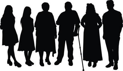 Group of people, set of vector silhouettes. - 673110179