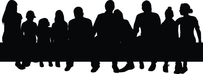 Group of people, set of vector silhouettes. - 673110334