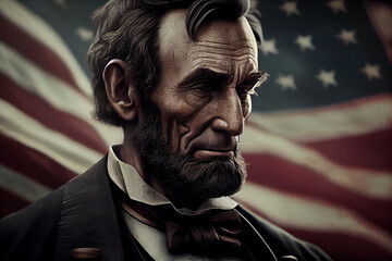 Abraham Lincoln and American flag, 4th of July, Civil War, united states president, history, historical, honest, holidays, famous, slavery.