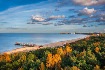 Baltic Sea pier in Gdansk Brzezno at autumn, Poland - obrazy, fototapety, plakaty
