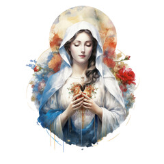 Mary, Mother of Compassion: Watercolor Illustration with Heart