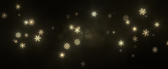 Snowflakes - golden openwork shiny snowflakes, star, 3D rendering.