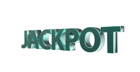 Jackpot plakative türkise metallische 3D-Schrift, Glück, Gewinn, Lotterie, Glücksspiel, Preisgeld, Siegesprämie, Freisteller