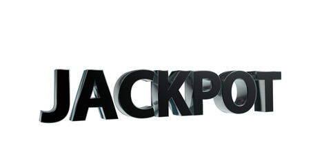 Jackpot plakative schwarze metallische 3D-Schrift, Glück, Gewinn, Lotterie, Glücksspiel, Preisgeld, Siegesprämie, Freisteller