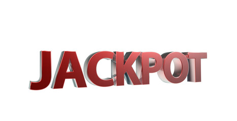 Jackpot plakative rot meetallische 3D-Schrift, Glück, Gewinn, Lotterie, Glücksspiel, Preisgeld, Siegesprämie, Freisteller