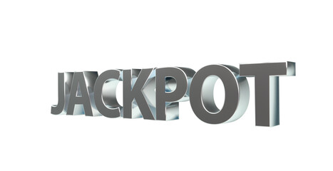 Jackpot plakative silberne metallische 3D-Schrift, Glück, Gewinn, Lotterie, Glücksspiel, Preisgeld, Siegesprämie, Freisteller