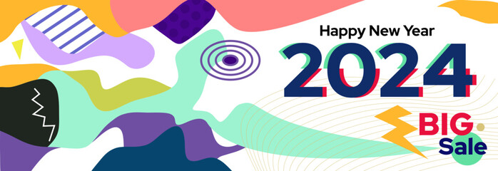 Naklejka premium vintage color soft banner with text Happy New Year 2024. suitable for BIG SALE promotional use.