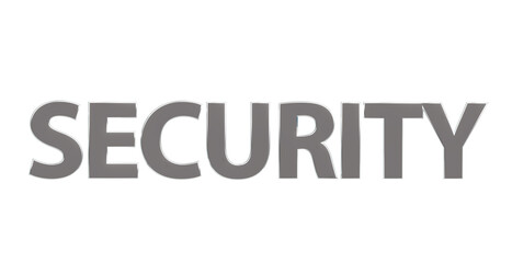 Security Sicherheit silberne plakative 3D-Schrift, Vertrauen, Schutz, Vorsorge, Gefahrenabwehr, Risikomanagement, Prävention, Sicherheitsmaßnahmen, Datenschutz,  Cybersecurity, Rendering, Freisteller