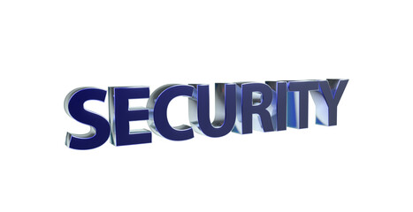 Security Sicherheit blaue plakative 3D-Schrift, Vertrauen, Schutz, Vorsorge, Gefahrenabwehr, Risikomanagement, Prävention, Sicherheitsmaßnahmen, Datenschutz,  Cybersecurity, Rendering, Freisteller