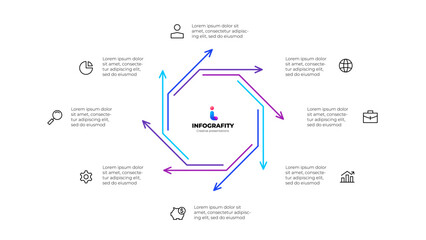 Vector outline octagon infographic cycle diagram with 8 options, steps, parts or processes