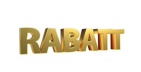 Rabatt goldene plakative 3D-Schrift, Aktionsangebot, Ermäßigung, Vergünstigung, Sonderpreis, Schnäppchen, reduzierter Preis, Preisnachlass, Aktion, Sonderaktion, Gutschein-Code, Rendering, Freisteller
