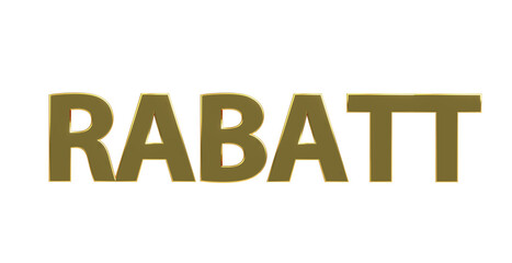 Rabatt goldene plakative 3D-Schrift, Aktionsangebot, Ermäßigung, Vergünstigung, Sonderpreis, Schnäppchen, reduzierter Preis, Preisnachlass, Aktion, Sonderaktion, Gutschein-Code, Rendering, Freisteller