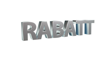 Rabatt silberneplakative 3D-Schrift, Aktionsangebot, Ermäßigung, Vergünstigung, Sonderpreis, Schnäppchen, reduzierter Preis, Preisnachlass, Aktion, Sonderaktion, Gutschein-Code, Rendering, Freisteller