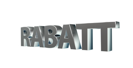 Rabatt silberneplakative 3D-Schrift, Aktionsangebot, Ermäßigung, Vergünstigung, Sonderpreis, Schnäppchen, reduzierter Preis, Preisnachlass, Aktion, Sonderaktion, Gutschein-Code, Rendering, Freisteller