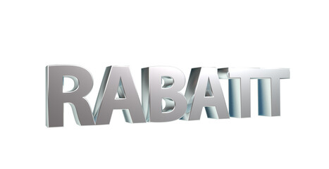 Rabatt silberneplakative 3D-Schrift, Aktionsangebot, Ermäßigung, Vergünstigung, Sonderpreis, Schnäppchen, reduzierter Preis, Preisnachlass, Aktion, Sonderaktion, Gutschein-Code, Rendering, Freisteller