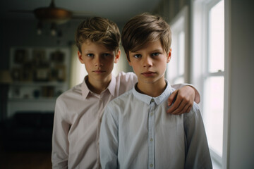 Portrait of two brothers at home