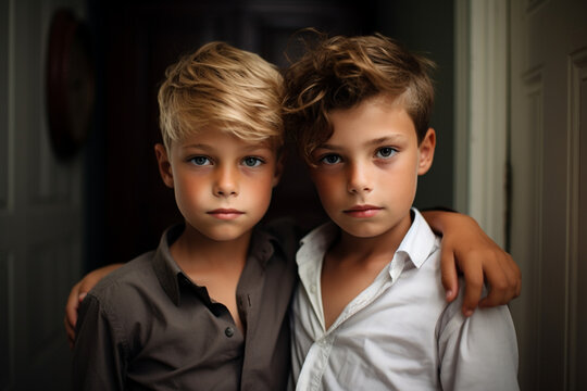 Portrait of two brothers at home