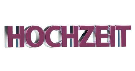Hochzeit rote violette plakative 3D-Schrift, Liebe, Ehe, Zeremonie, Feier, Braut, Bräutigam, Hochzeitskleid, Trauung, Hochzeitsfeier, Ehegelöbnis, Ringe, Rendering, Freisteller, Alphakanal
