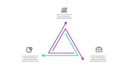 Vector outline triangle infographic cycle diagram with 3 options, steps, parts or processes