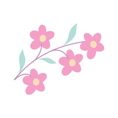 cute flower with branches and leaves isolated icon vector illustration design. The flower design symbolizes a beautiful, healthy and enjoyable life