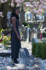 woman in cemetery
