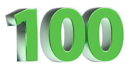 100 plakative grüne metallische 3D-Zahl, einhundert, Jubiläum, Euro, Dollar, Preis, Kosten, Prämie,  Betrag, Gutschrift, Gewinn, Kapital, Business, Freisteller, Rendering