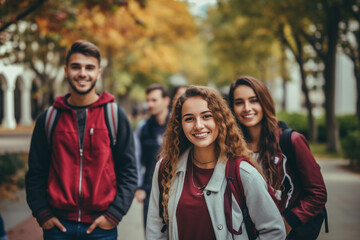 Portrait of young university students outdoors at university