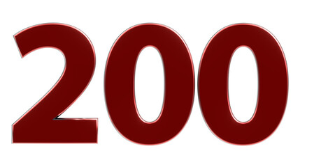 200 plakative rote metallische 3D-Zahl, zweihundert, Euro, Dollar, Preis, Kosten, Prämie,  Betrag, Gutschrift, Gewinn, Kapital, Business, Freisteller, Rendering - obrazy, fototapety, plakaty