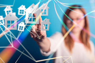 home choice Big data and artificial intelligence concept. Machine learning and cyber mind domination