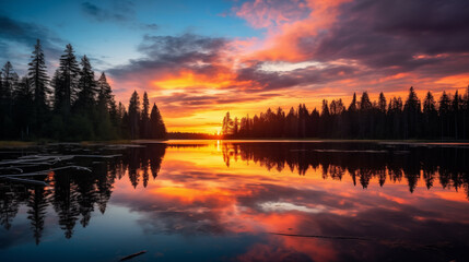Fototapeta premium serene sunset over a tranquil lake