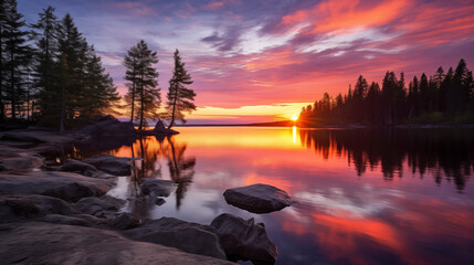 serene sunset over a tranquil lake