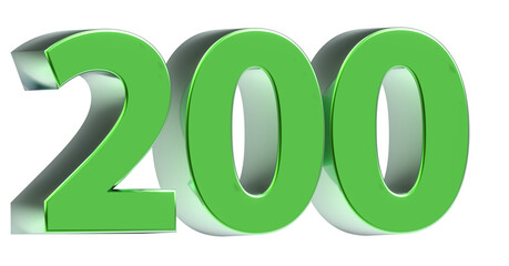 200 plakative grüne metallische 3D-Zahl, zweihundert, Euro, Dollar, Preis, Kosten, Prämie,  Betrag, Gutschrift, Gewinn, Kapital, Business, Freisteller, Rendering