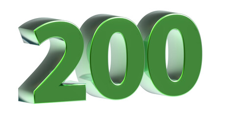 200 plakative grüne metallische 3D-Zahl, zweihundert, Euro, Dollar, Preis, Kosten, Prämie,  Betrag, Gutschrift, Gewinn, Kapital, Business, Freisteller, Rendering