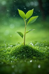 Taking care of the environment, A beautiful representation of the concept of young plant growth, this image showcases a vibrant tree sprouting from the ground.