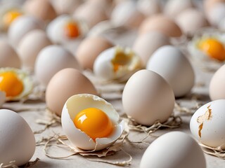 eggs in a row, broken egg shell