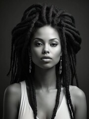 Fototapeta premium A minimalist black and white portrait of an young woman, high key