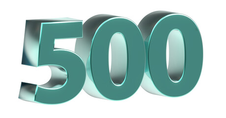 500 plakative türkise metallische 3D-Zahl, fünfhundert, Euro, Dollar, Preis, Kosten, Prämie,  Betrag, Gutschrift, Gewinn, Kapital, Business, Freisteller, Rendering