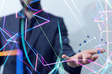 Global network. Blockchain. 3D illustration. Neural networks and artificial intelligence. Abstract