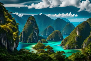 Picturesque landscape. Ocean and mountains. Travel and adventure around the world - AI Generative