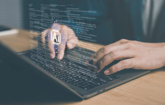 artificial intelligence (AI) and software development. the interplay between programming, data analysis, and technology within a digital. a high-tech coding and data analysis in a cloud system.