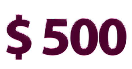 $500 rote plakative metallische 3D-Schrift, 500, fünfhundert, Dollar, Preis, Kosten, Prämie, Zahl, Betrag, Gutschrift, Gewinn, Kapital, Business, Devisen, Freisteller